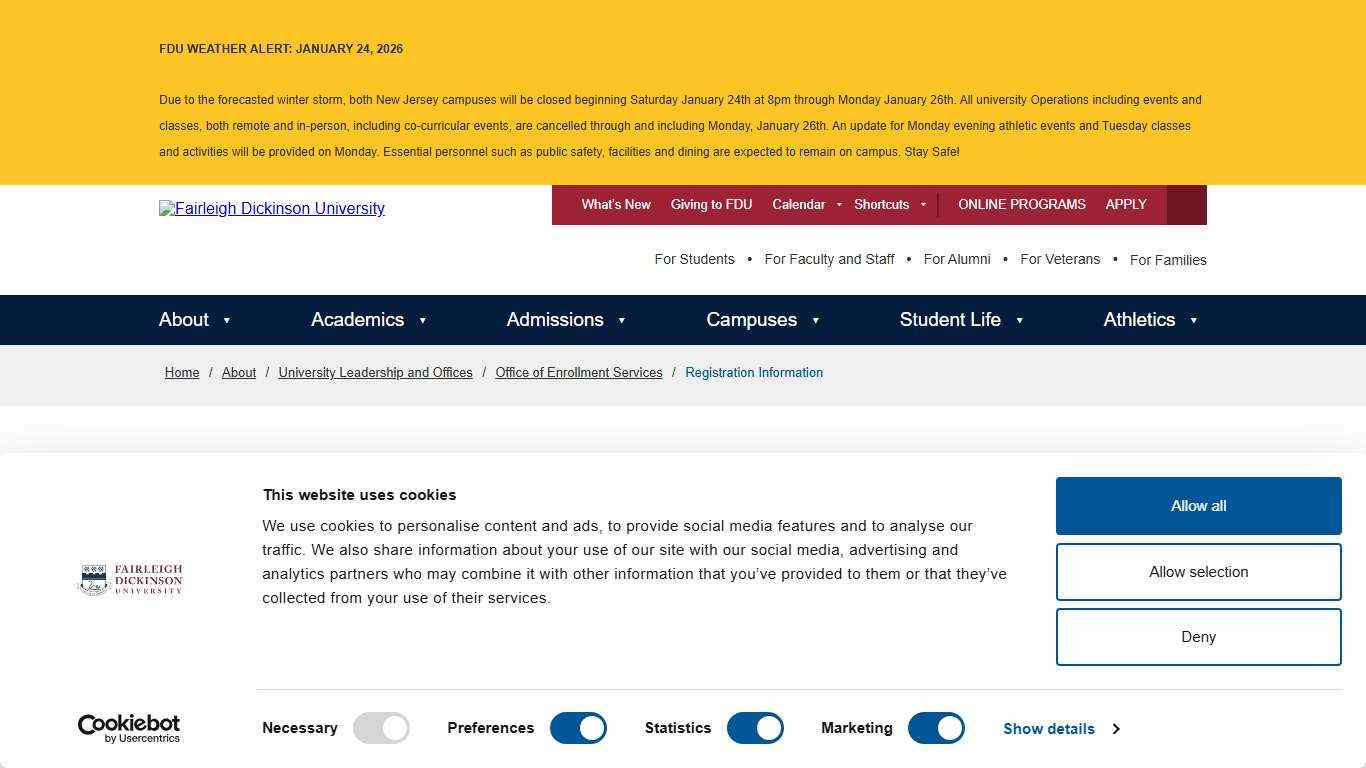 Registration Information Fairleigh Dickinson University